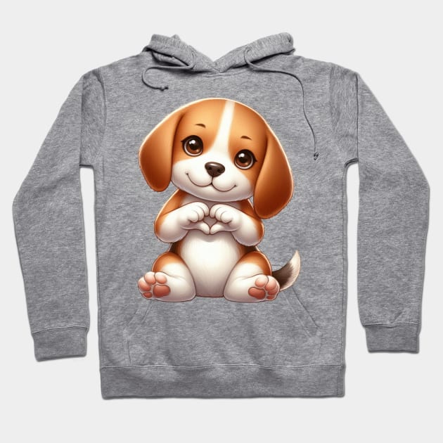 Valentine Beagle Dog Giving Heart Hand Sign Hoodie by Chromatic Fusion Studio